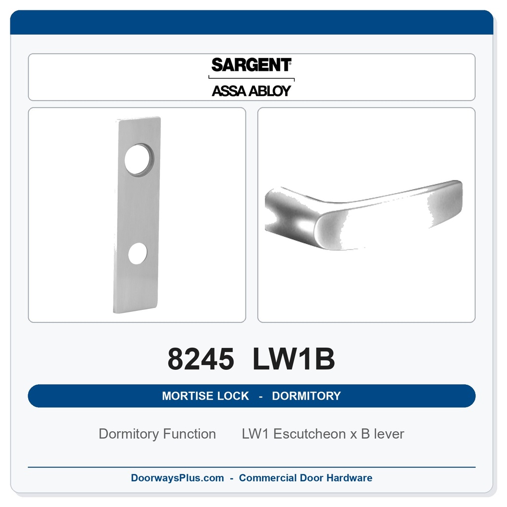 Sargent 8245 LW1B Trim Dormitory or Exit Mortise Lockset | LA Keyway, Grade 1 Commercial