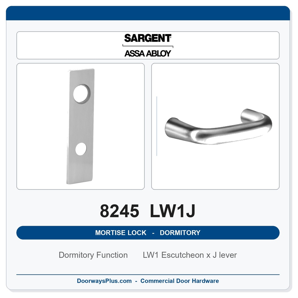Sargent 8245 LW1J Trim Dormitory or Exit Mortise Lockset | LA Keyway, Grade 1 Commercial