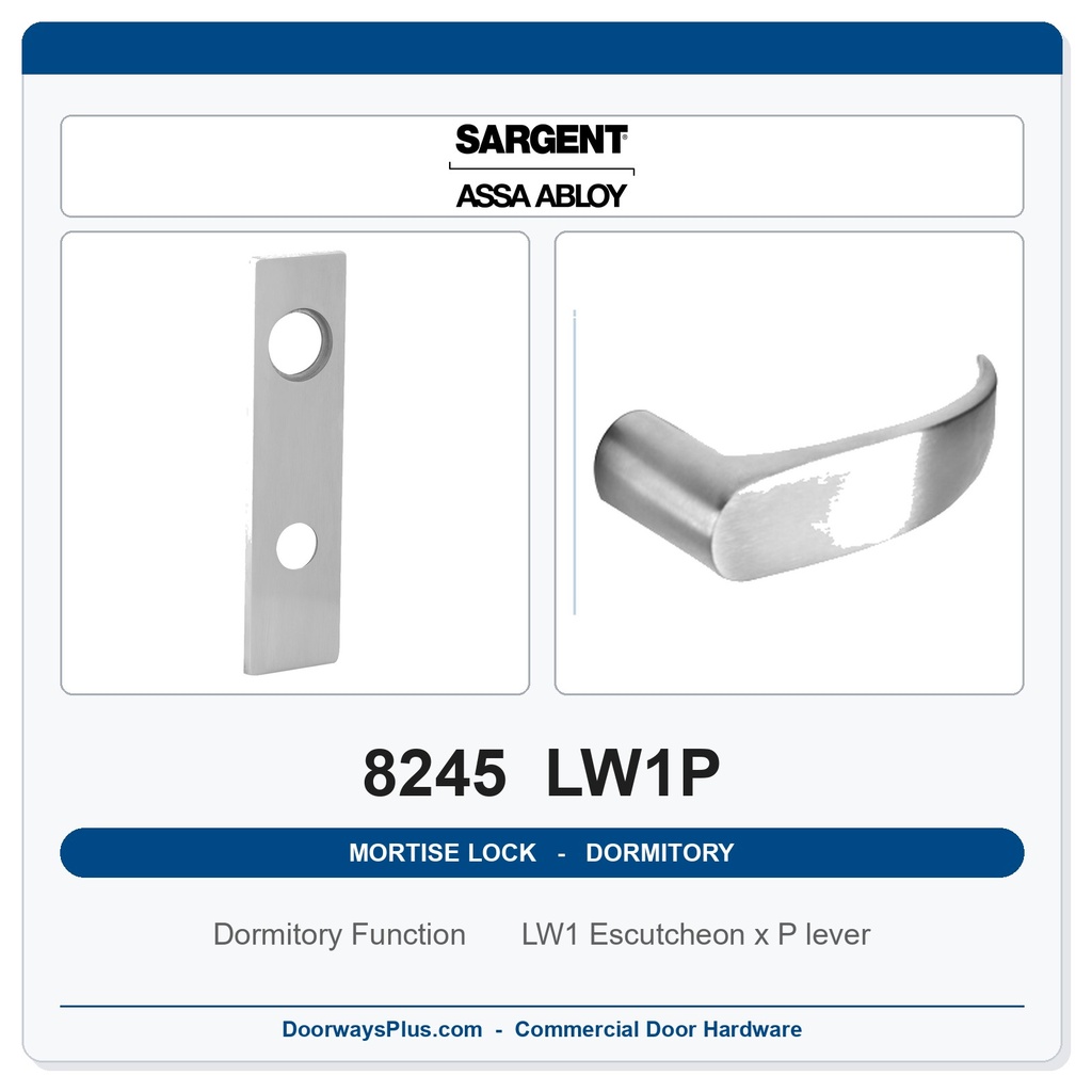 Sargent 8245 LW1P Trim Dormitory or Exit Mortise Lockset | LA Keyway, Grade 1 Commercial