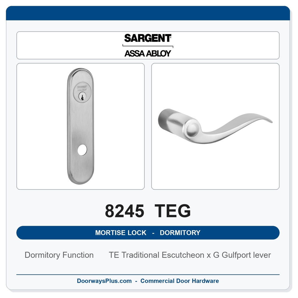 Sargent 8245 TEG Trim Dormitory or Exit Mortise Lockset | LA Keyway, Grade 1 Commercial