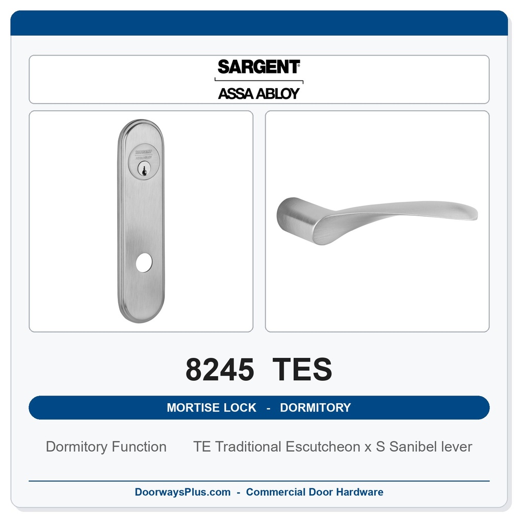Sargent 8245 TES Trim Dormitory or Exit Mortise Lockset | LA Keyway, Grade 1 Commercial