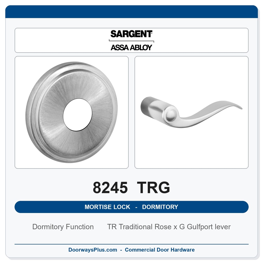 Sargent 8245 TRG Trim Dormitory or Exit Mortise Lockset | LA Keyway, Grade 1 Commercial