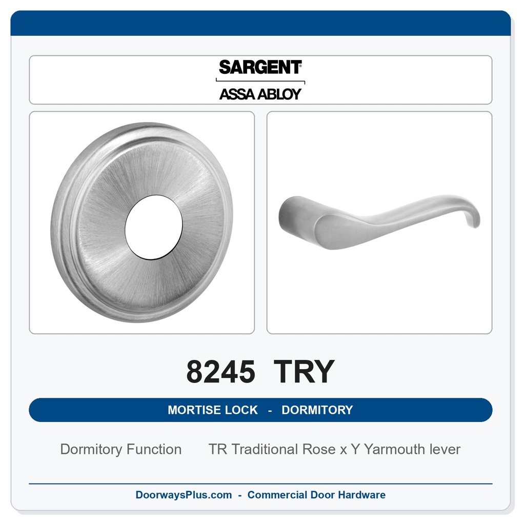 Sargent 8245 TRY Trim Dormitory or Exit Mortise Lockset | LA Keyway, Grade 1 Commercial