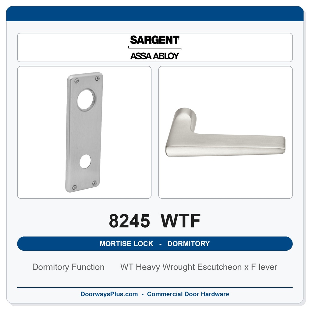 Sargent 8245 WTF Trim Dormitory or Exit Mortise Lockset | LA Keyway, Grade 1 Commercial