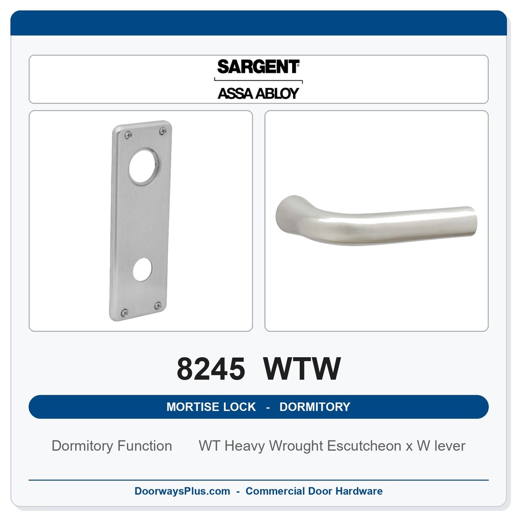 Sargent 8245 WTW Trim Dormitory or Exit Mortise Lockset | LA Keyway, Grade 1 Commercial