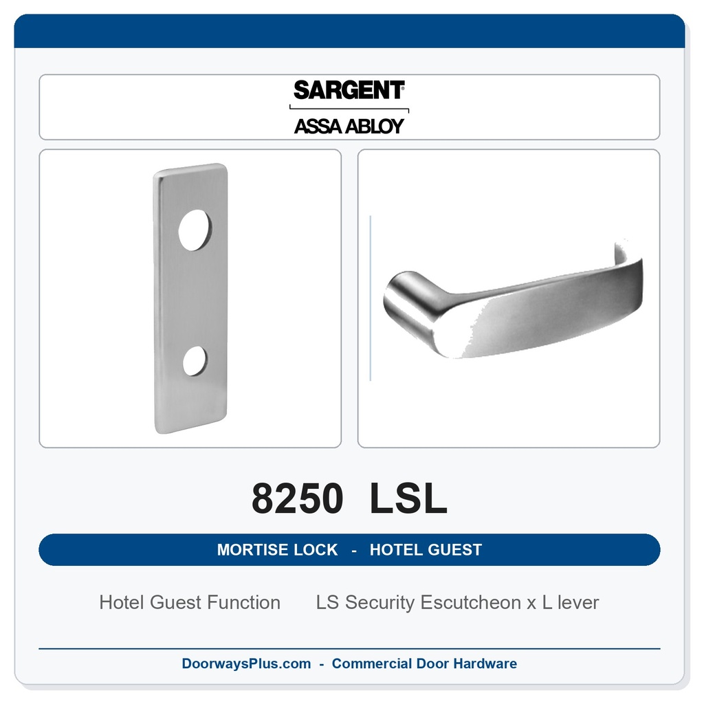 Sargent 8250 LSL Trim Hotel Guest Mortise Lockset | LA Keyway, Grade 1 Commercial