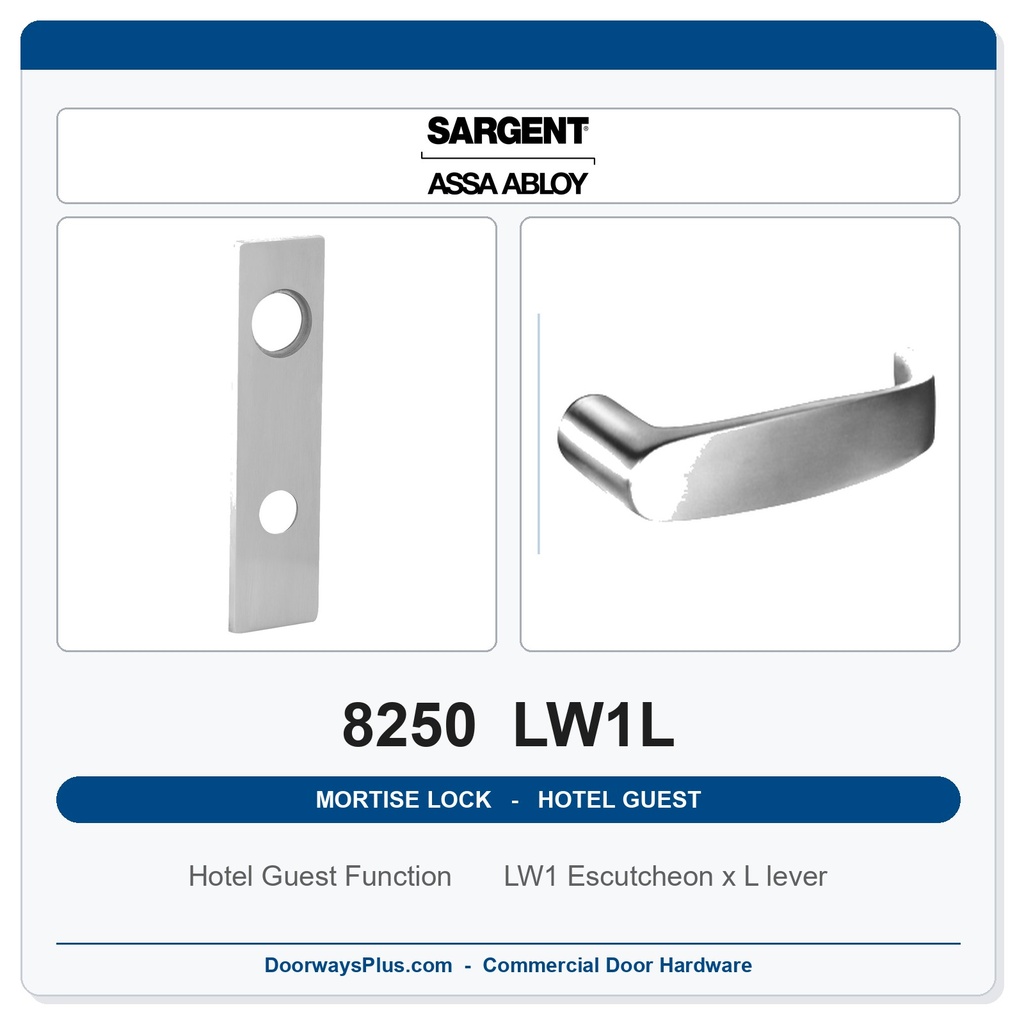 Sargent 8250 LW1L Trim Hotel Guest Mortise Lockset | LA Keyway, Grade 1 Commercial