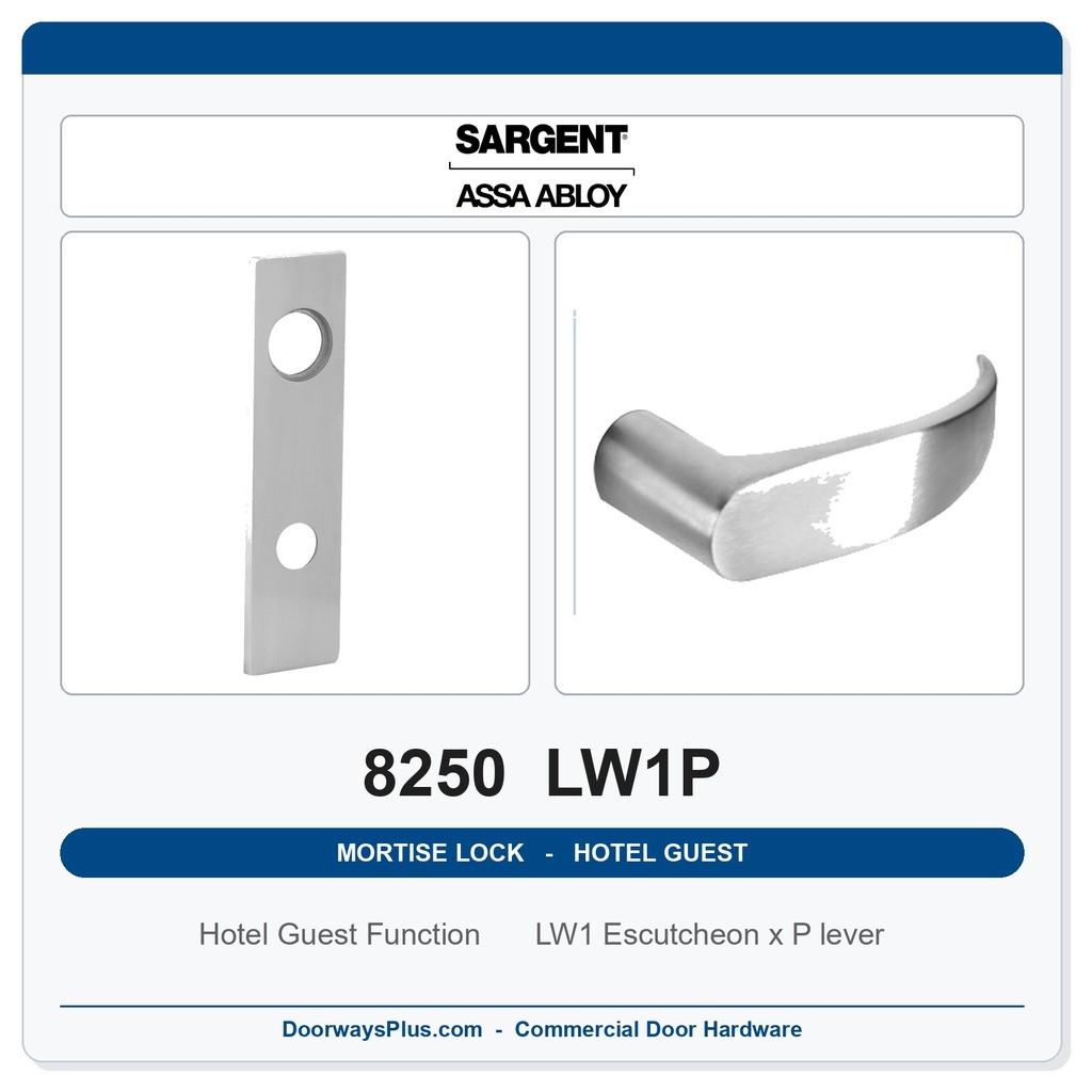 Sargent 8250 LW1P Trim Hotel Guest Mortise Lockset | LA Keyway, Grade 1 Commercial