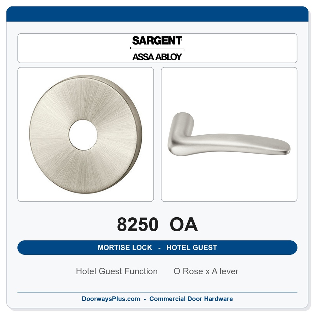 Sargent 8250 OA Trim Hotel Guest Mortise Lockset | LA Keyway, Grade 1 Commercial