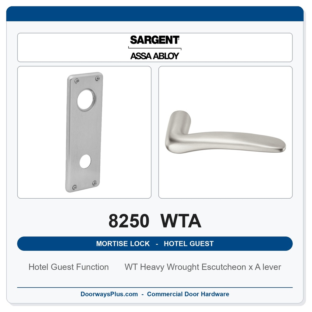 Sargent 8250 WTA Trim Hotel Guest Mortise Lockset | LA Keyway, Grade 1 Commercial