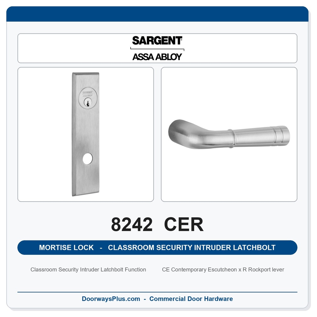 Sargent 8242 CER Trim Classroom Security Intruder Latchbolt Mortise Lockset | LA Keyway, Grade 1 Commercial