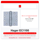 Hager EC1100 NRP 4-1/2" x 4-1/2" Full Mortise Plain Bearing Steel Hinge