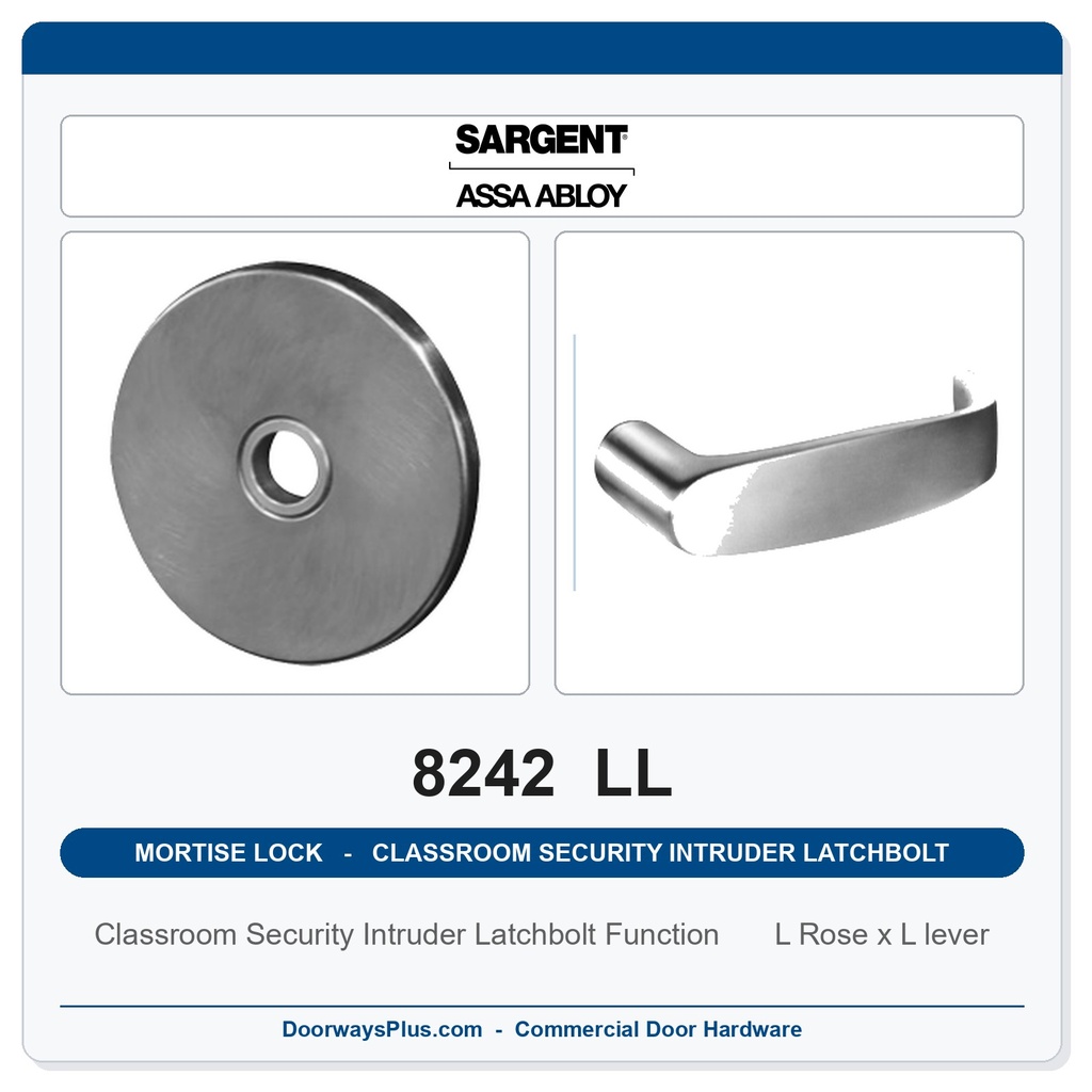 Sargent 8242 LL Trim Classroom Security Intruder Latchbolt Mortise Lockset | LA Keyway, Grade 1 Commercial