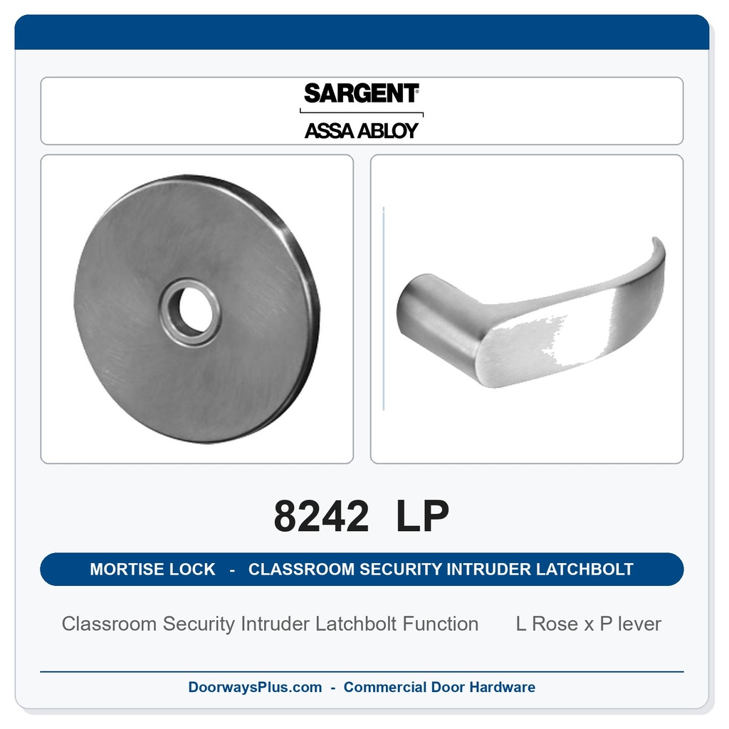 Sargent 8242 LP Trim Classroom Security Intruder Latchbolt Mortise Lockset | LA Keyway, Grade 1 Commercial