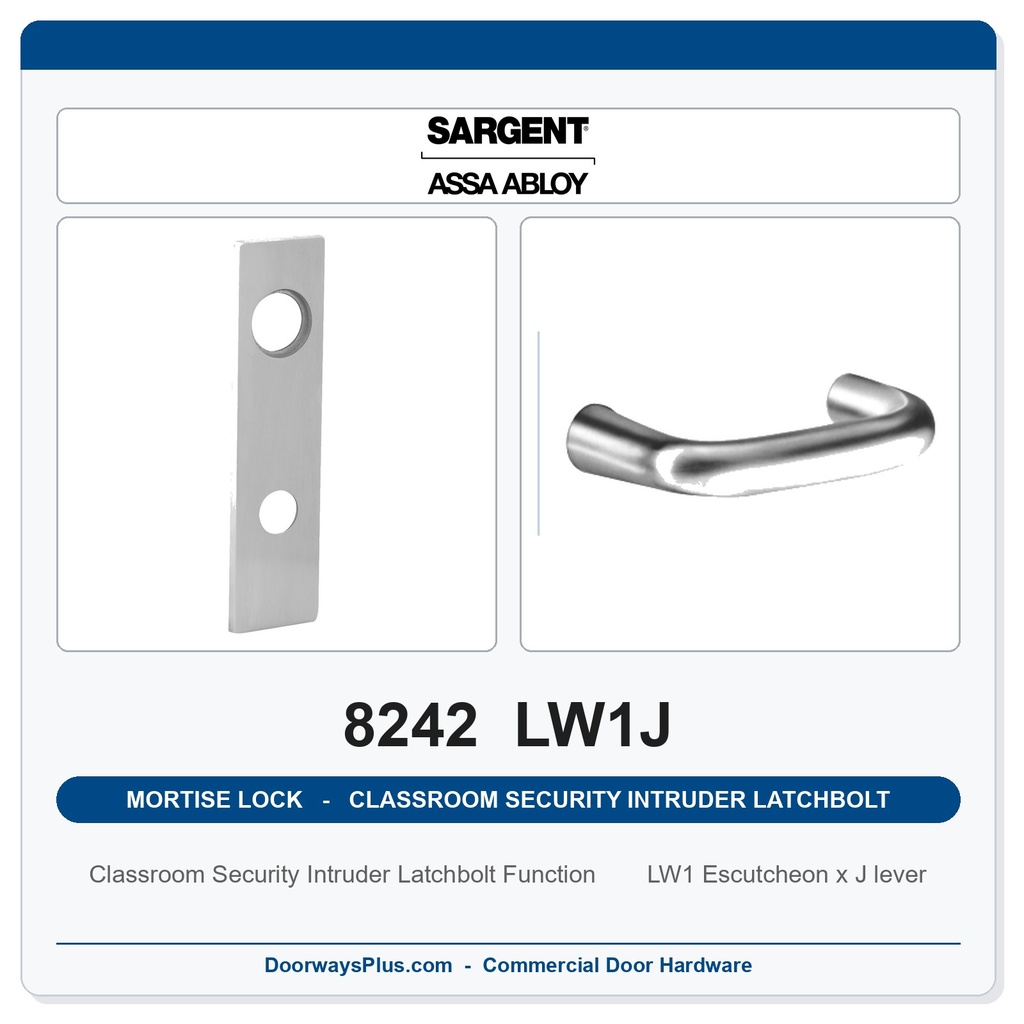Sargent 8242 LW1J Trim Classroom Security Intruder Latchbolt Mortise Lockset | LA Keyway, Grade 1 Commercial