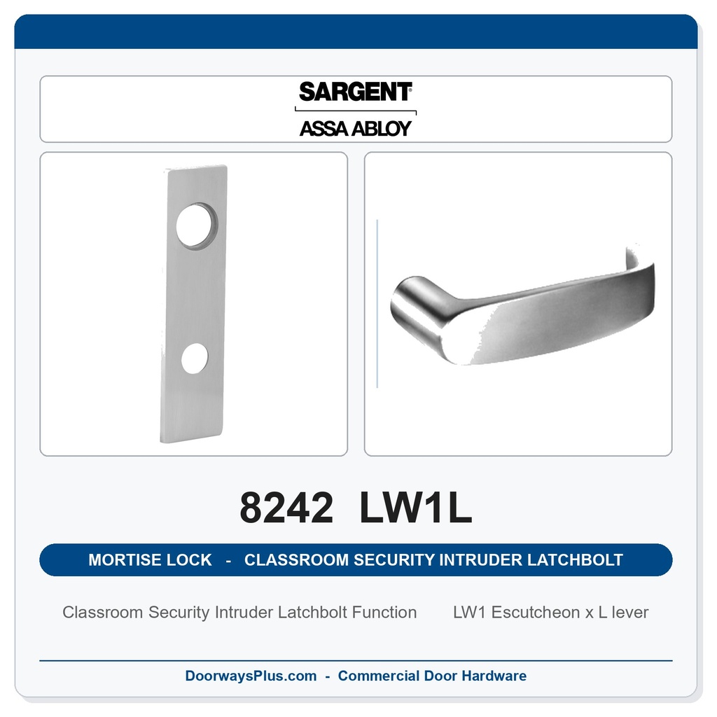 Sargent 8242 LW1L Trim Classroom Security Intruder Latchbolt Mortise Lockset | LA Keyway, Grade 1 Commercial
