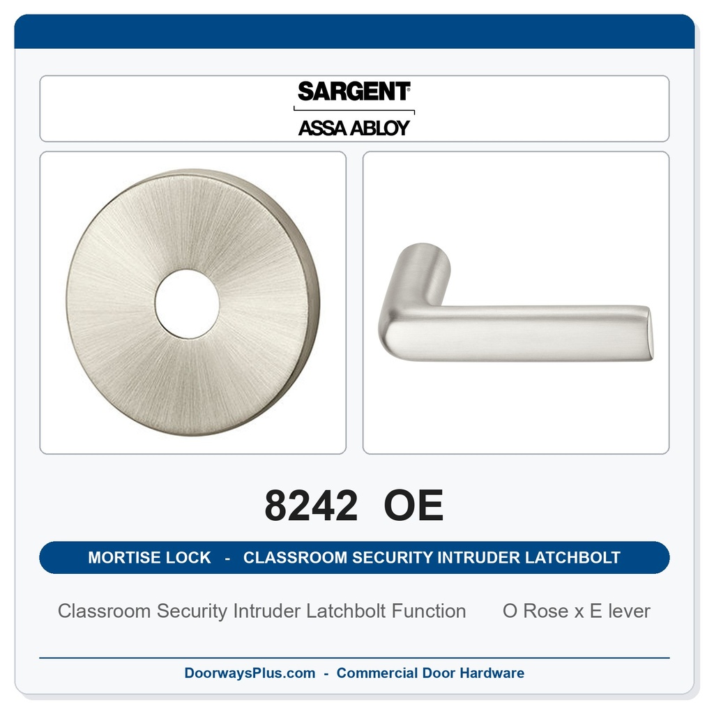 Sargent 8242 OE Trim Classroom Security Intruder Latchbolt Mortise Lockset | LA Keyway, Grade 1 Commercial