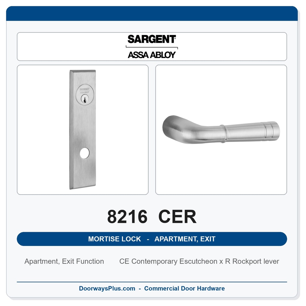 Sargent 8216 CER Trim Apartment, Exit or Public Restroom Mortise Lockset | LA Keyway, Grade 1 Commercial