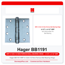 Hager BB1191 NRP 4-1/2x4-1/2 Non-Ferrous Ball Bearing Hinge