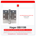 Hager BB1199 4-1/2" x 4-1/2" Heavy Weight Ball Bearing Full Mortise Hinge