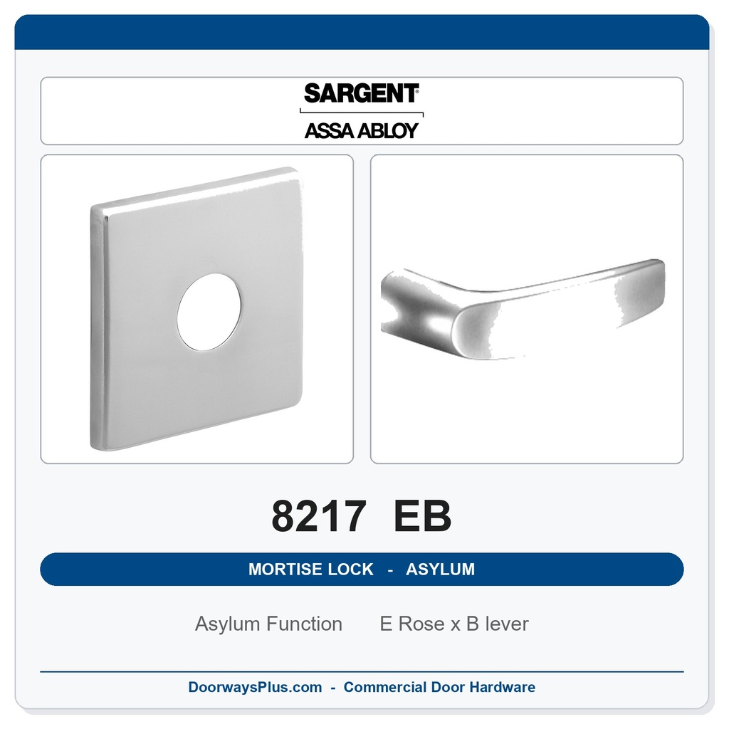 Sargent 8217 EB Trim Asylum or Institutional Mortise Lockset | LA Keyway, Grade 1 Commercial