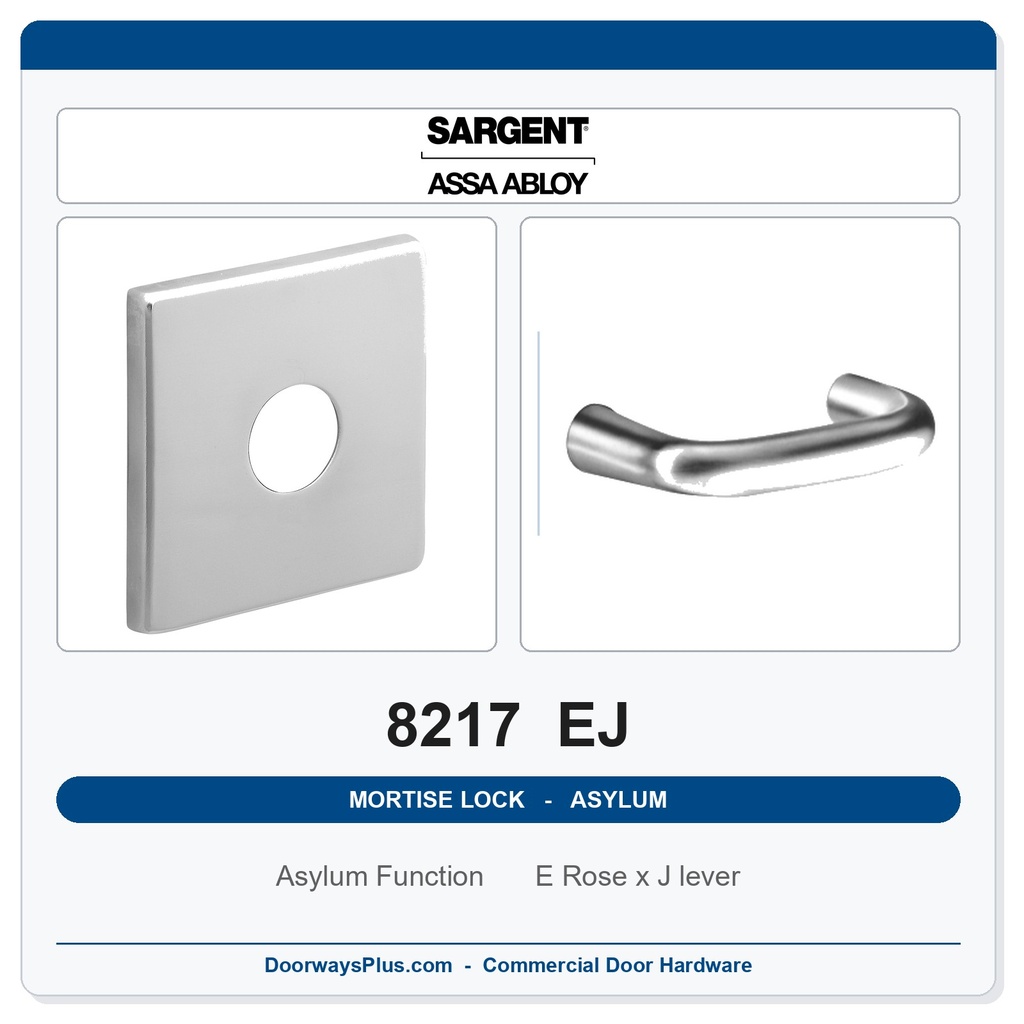Sargent 8217 EJ Trim Asylum or Institutional Mortise Lockset | LA Keyway, Grade 1 Commercial