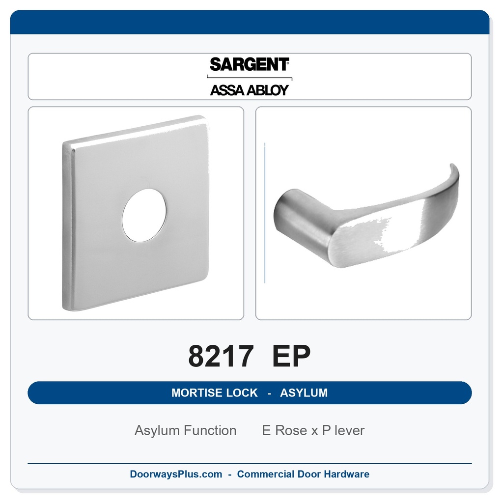 Sargent 8217 EP Trim Asylum or Institutional Mortise Lockset | LA Keyway, Grade 1 Commercial
