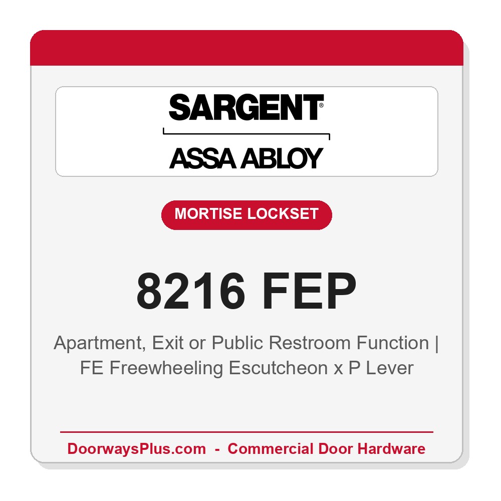 Sargent 8216 FEP Trim Apartment, Exit or Public Restroom Mortise Lockset | LA Keyway, Grade 1 Commercial