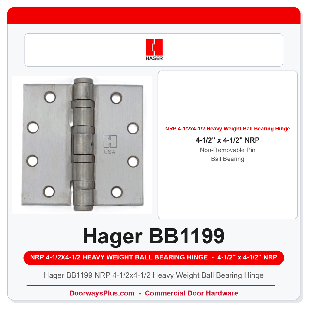 Hager BB1199 NRP 4-1/2x4-1/2 Heavy Weight Ball Bearing Hinge