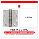 Hager BB1199 NRP 5" x 4-1/2" Heavy Weight Ball Bearing Hinge