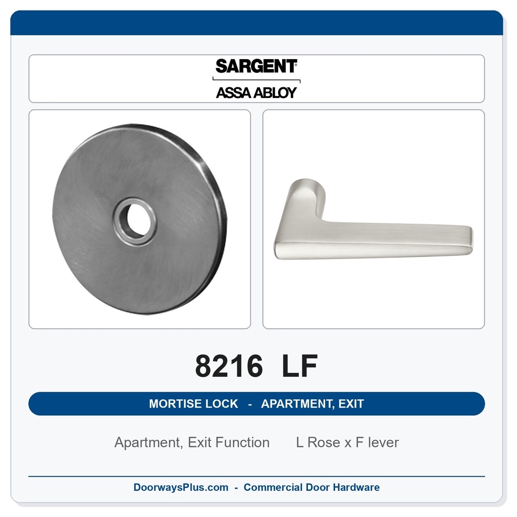 Sargent 8216 LF Trim Apartment, Exit or Public Restroom Mortise Lockset | LA Keyway, Grade 1 Commercial