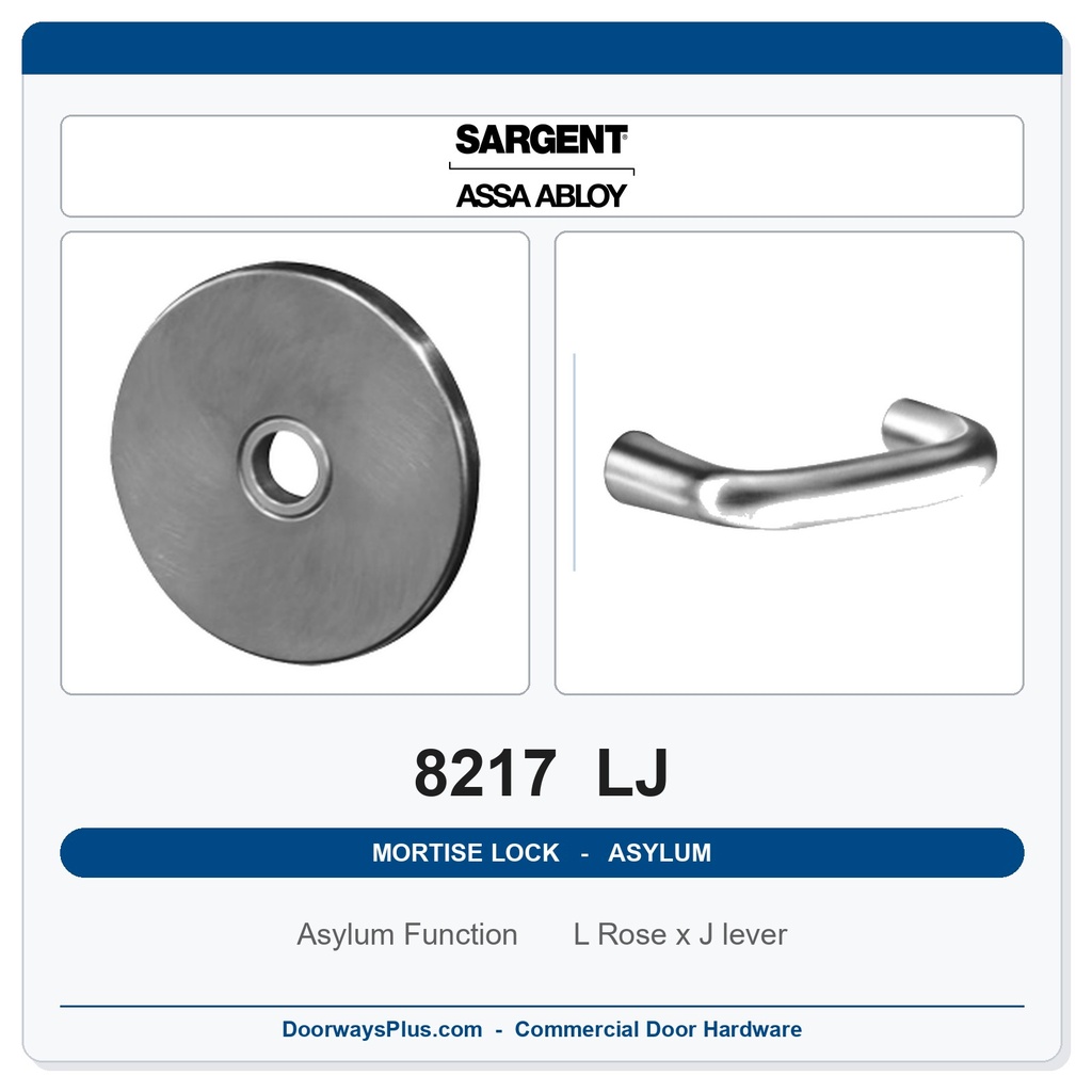 Sargent 8217 LJ Trim Asylum or Institutional Mortise Lockset | LA Keyway, Grade 1 Commercial