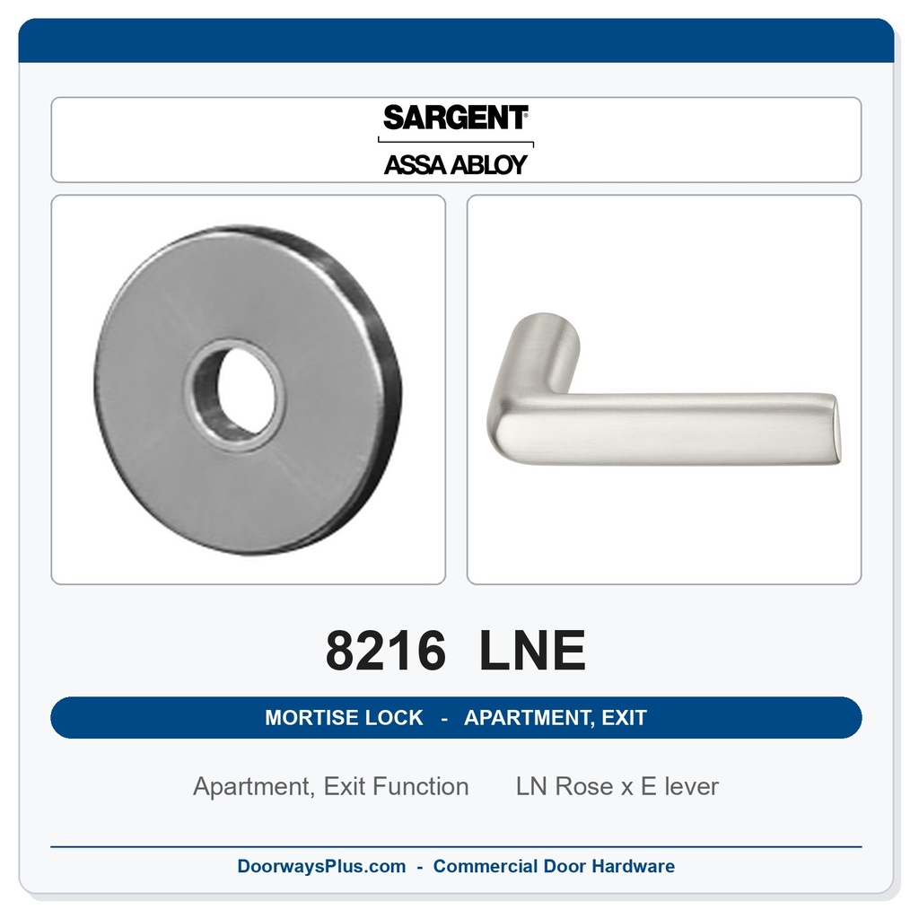 Sargent 8216 LNE Trim Apartment, Exit or Public Restroom Mortise Lockset | LA Keyway, Grade 1 Commercial