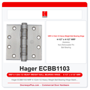 Hager ECBB1103 NRP 4-1/2x4-1/2 Heavy Weight Ball Bearing Hinge Stainless Steel