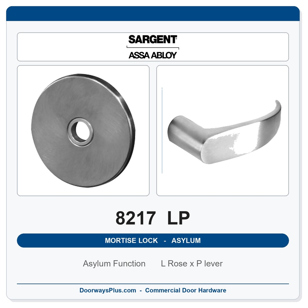 Sargent 8217 LP Trim Asylum or Institutional Mortise Lockset | LA Keyway, Grade 1 Commercial