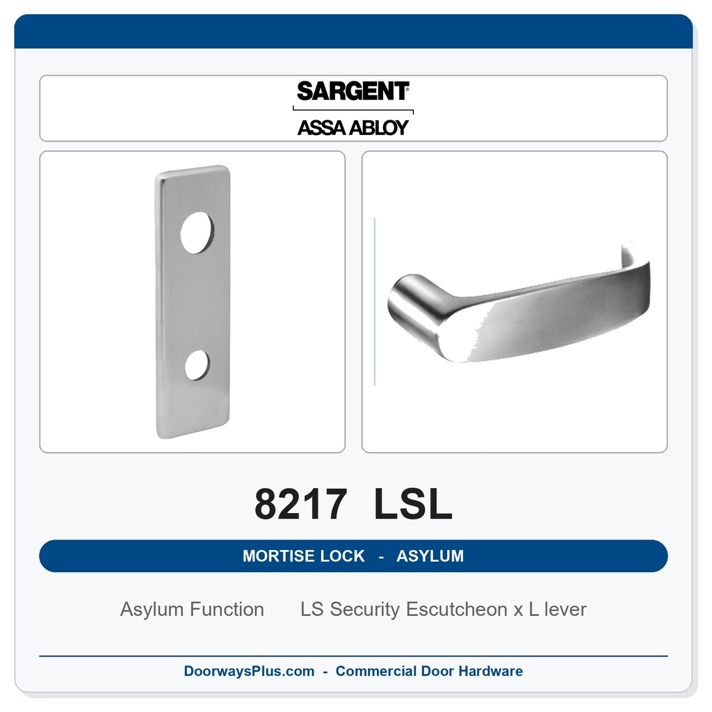 Sargent 8217 LSL Trim Asylum or Institutional Mortise Lockset | LA Keyway, Grade 1 Commercial