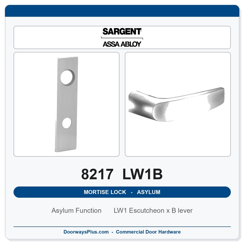 Sargent 8217 LW1B Trim Asylum or Institutional Mortise Lockset | LA Keyway, Grade 1 Commercial