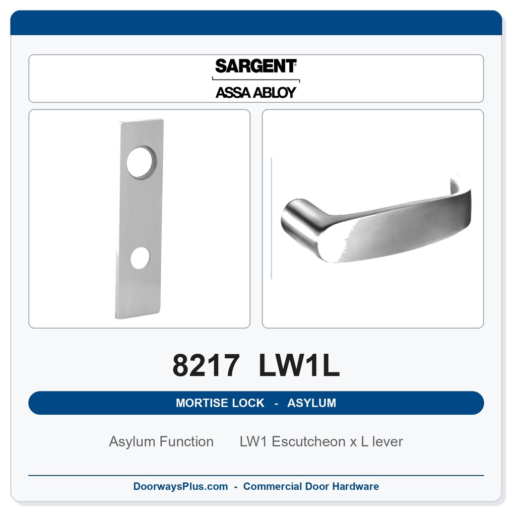 Sargent 8217 LW1L Trim Asylum or Institutional Mortise Lockset | LA Keyway, Grade 1 Commercial
