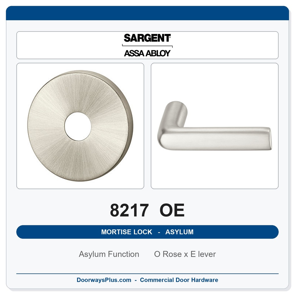 Sargent 8217 OE Trim Asylum or Institutional Mortise Lockset | LA Keyway, Grade 1 Commercial