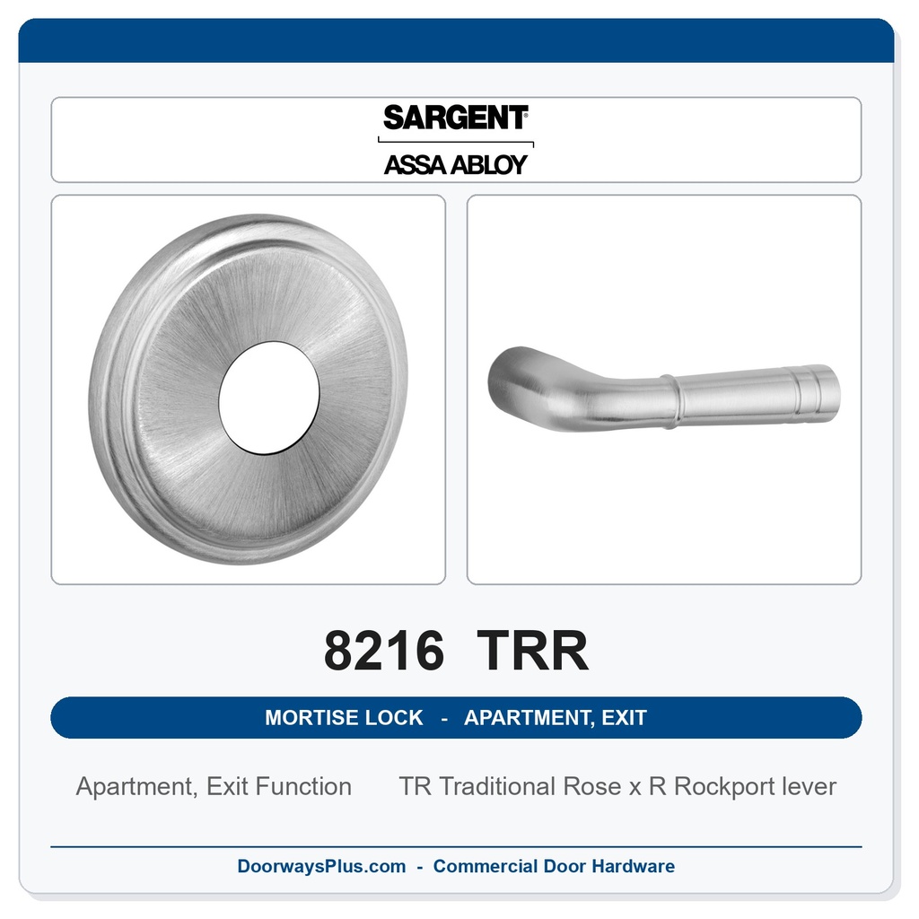 Sargent 8216 TRR Trim Apartment, Exit or Public Restroom Mortise Lockset | LA Keyway, Grade 1 Commercial