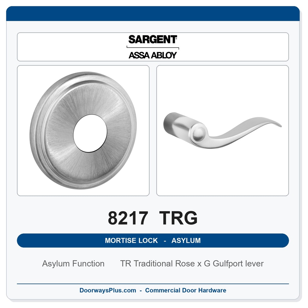 Sargent 8217 TRG Trim Asylum or Institutional Mortise Lockset | LA Keyway, Grade 1 Commercial