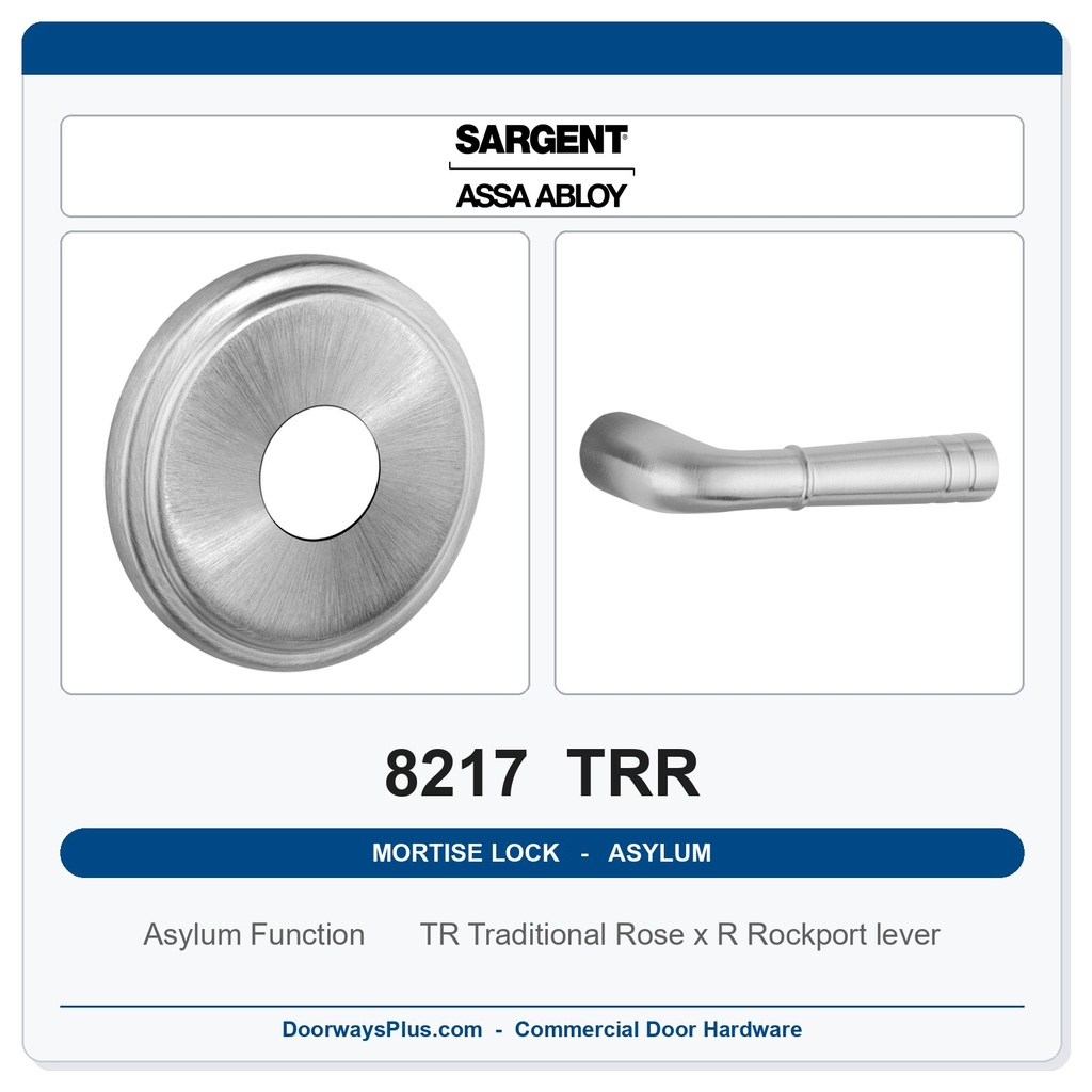 Sargent 8217 TRR Trim Asylum or Institutional Mortise Lockset | LA Keyway, Grade 1 Commercial