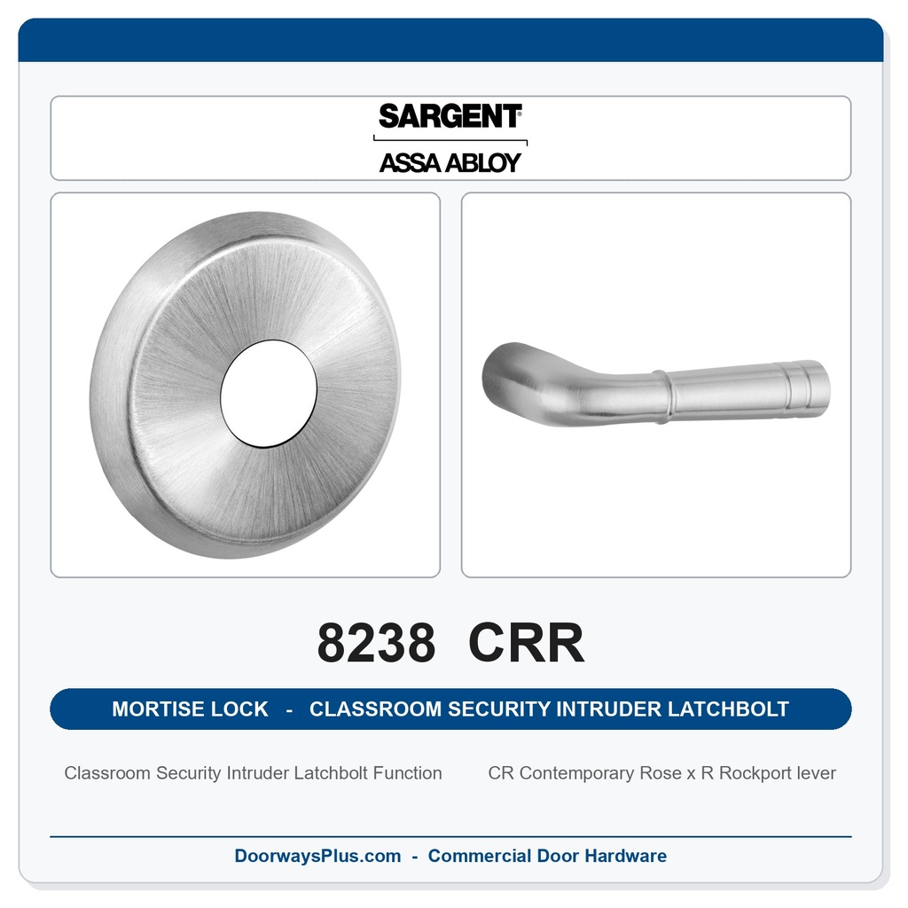 Sargent 8238 CRR Trim Classroom Security Intruder Latchbolt Mortise Lockset | LA Keyway, Grade 1 Commercial