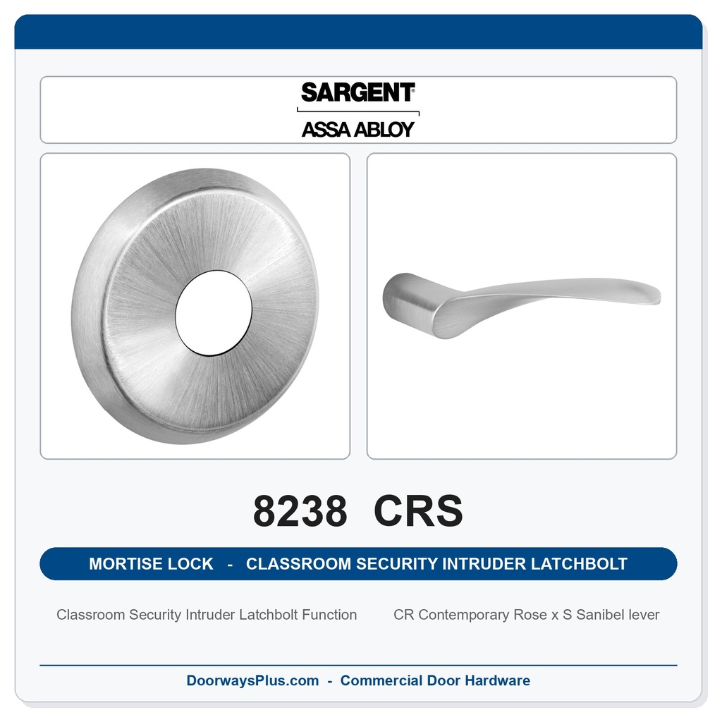 Sargent 8238 CRS Trim Classroom Security Intruder Latchbolt Mortise Lockset | LA Keyway, Grade 1 Commercial