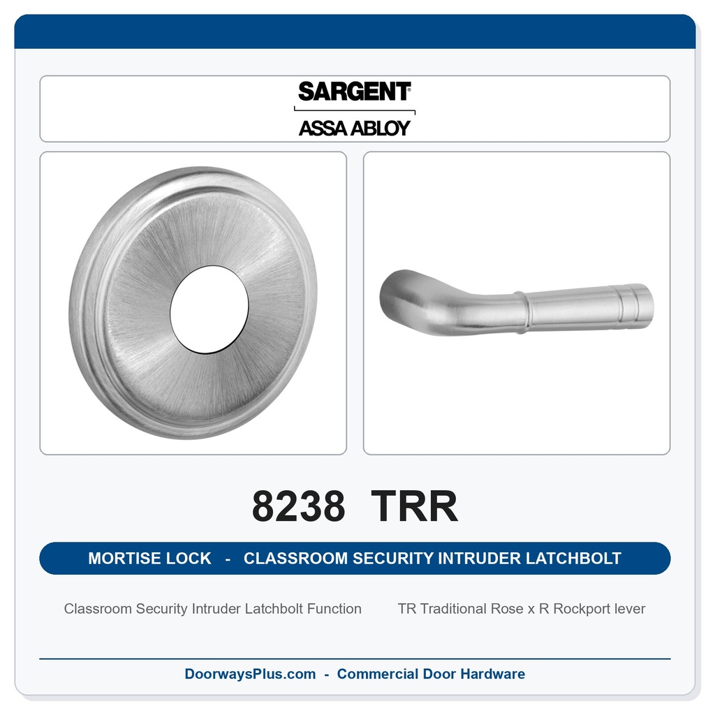 Sargent 8238 TRR Trim Classroom Security Intruder Latchbolt Mortise Lockset | LA Keyway, Grade 1 Commercial