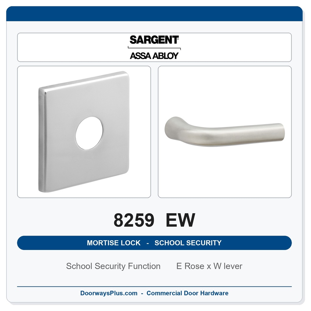 Sargent 8259 EW Trim School Security Mortise Lockset | LA Keyway, Grade 1 Commercial
