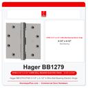 Hager BB1279 ETW4 4-1/2" x 4-1/2" 4-Wire Ball Bearing Electric Hinge