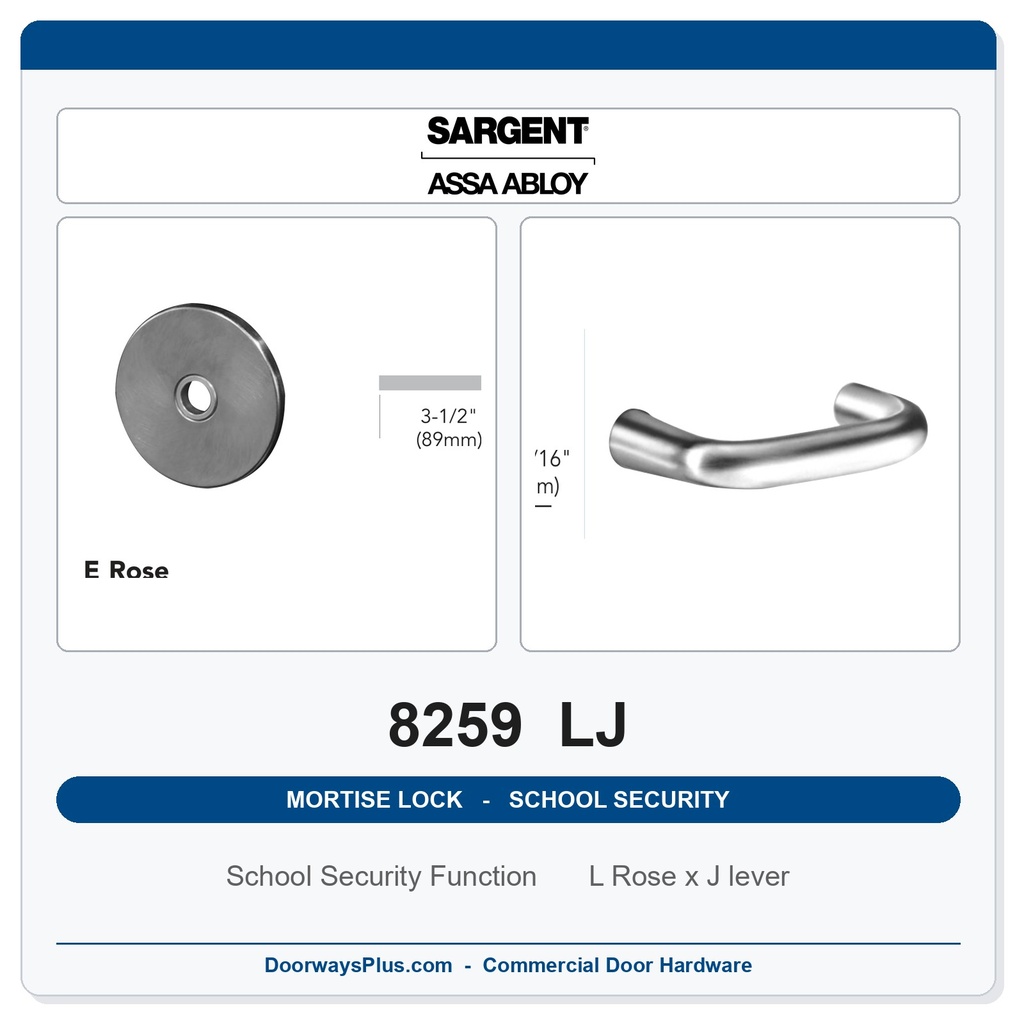Sargent 8259 LJ Trim School Security Mortise Lockset | LA Keyway, Grade 1 Commercial