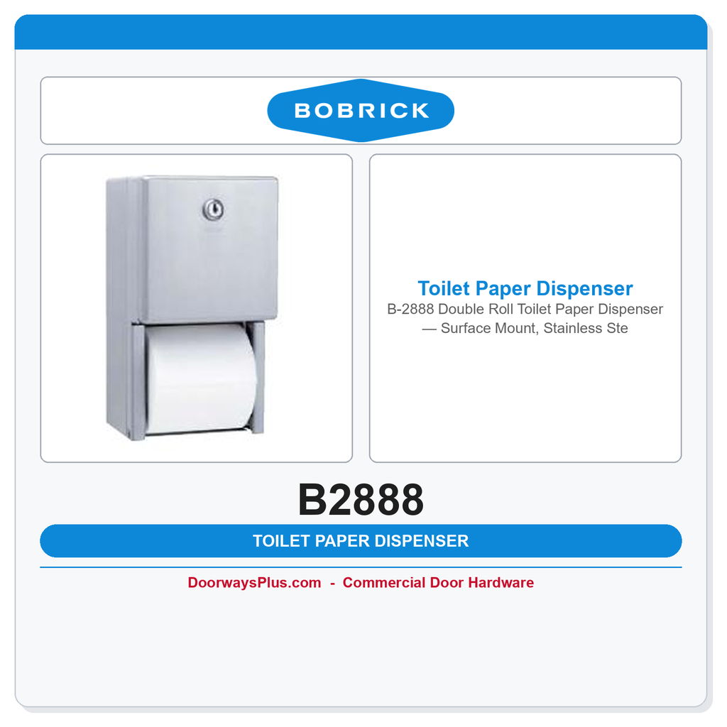 Bobrick B-2888 Double Roll Toilet Paper Dispenser — Surface Mount, Stainless Steel