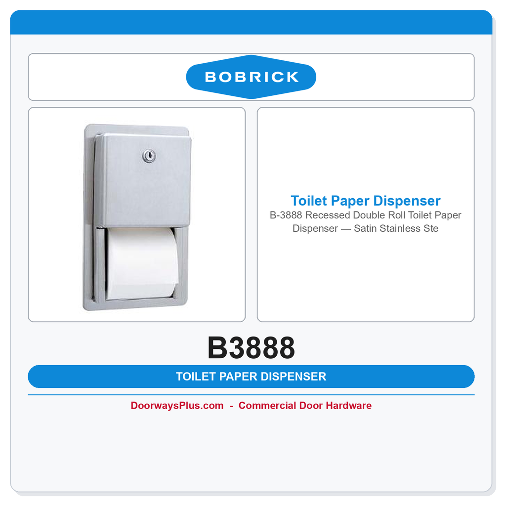 Bobrick B-3888 Recessed Double Roll Toilet Paper Dispenser — Satin Stainless Steel